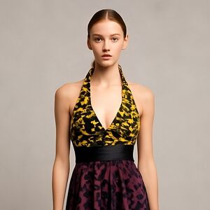 Express Purple Yellow Silk Chiffon Halter Top Size 6